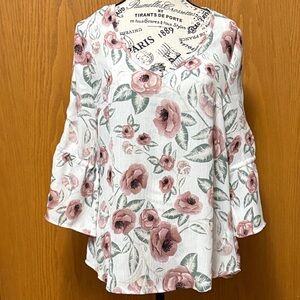 Le Chateau White and Pink Floral Blouse